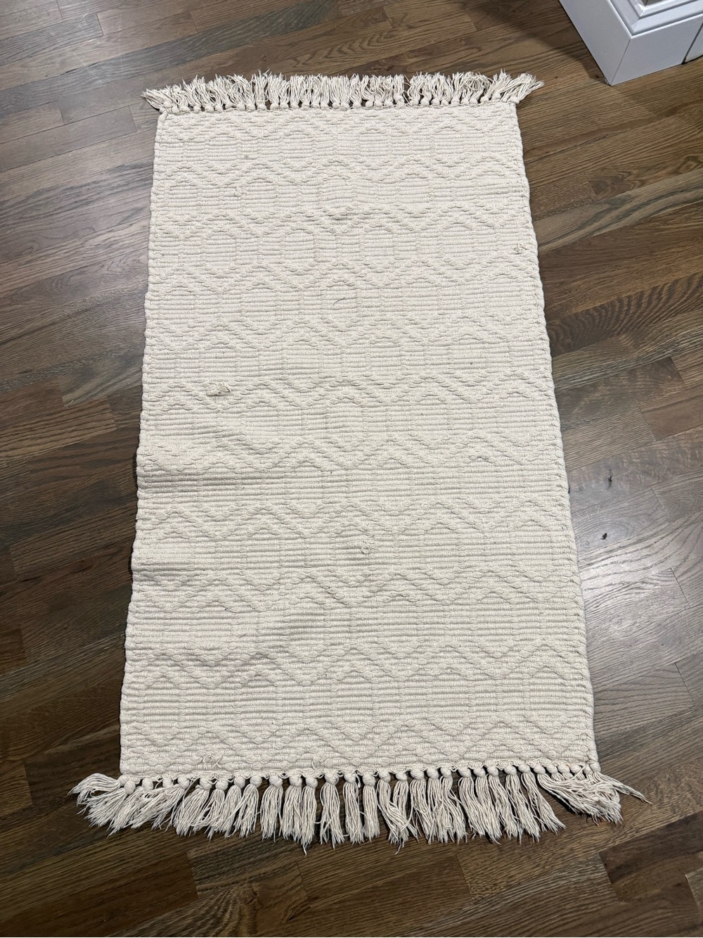 Cream Textured Fringe Door Mat - Neutral Home Accent